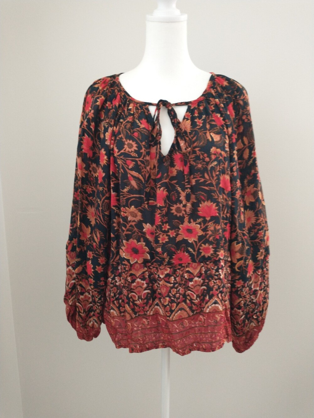 New Billabong Black Floral Tie-Neck Boho Blouse S